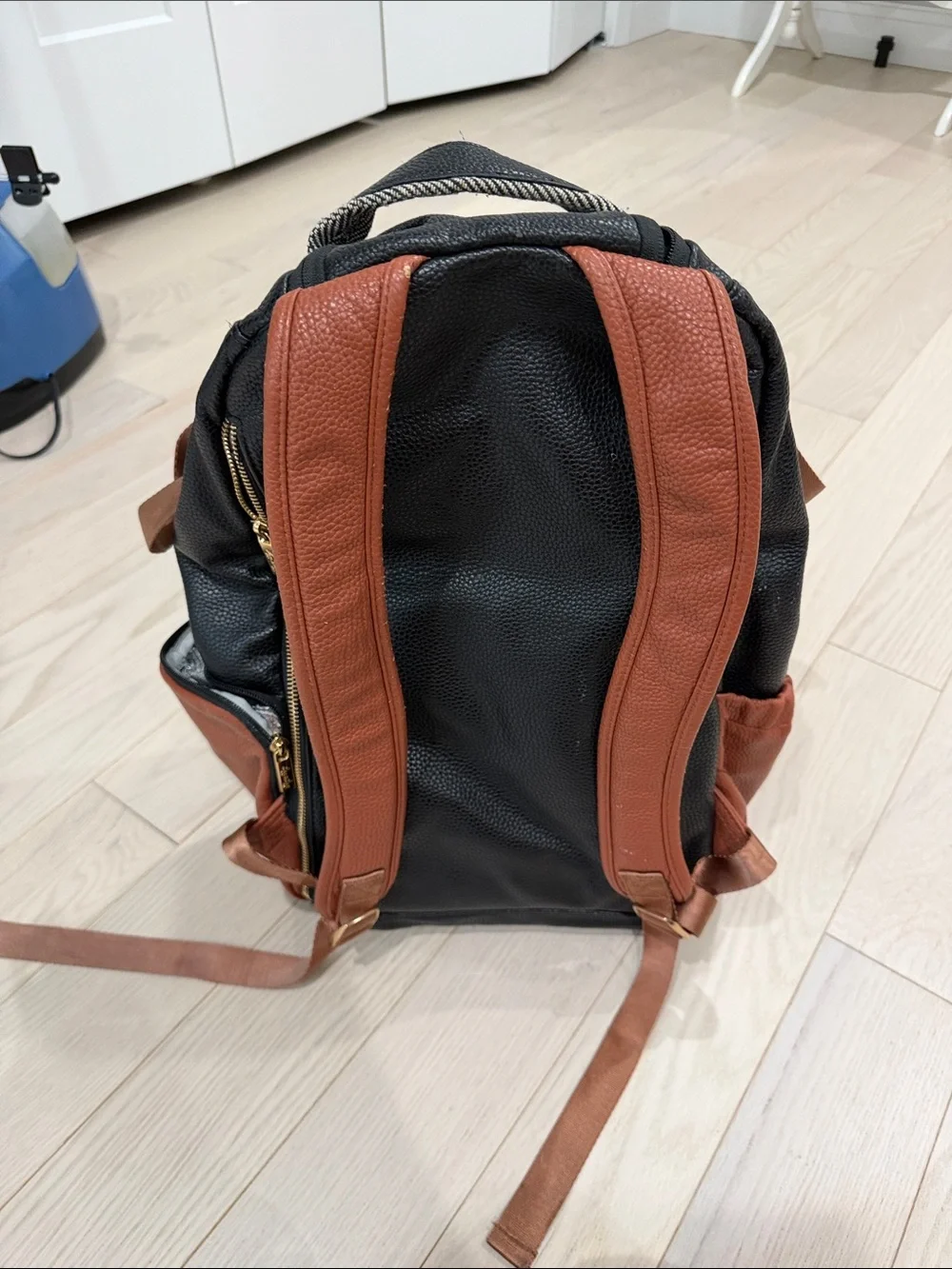 Itzy Ritzy Black, White & Brown Herringbone Diaper Backpack